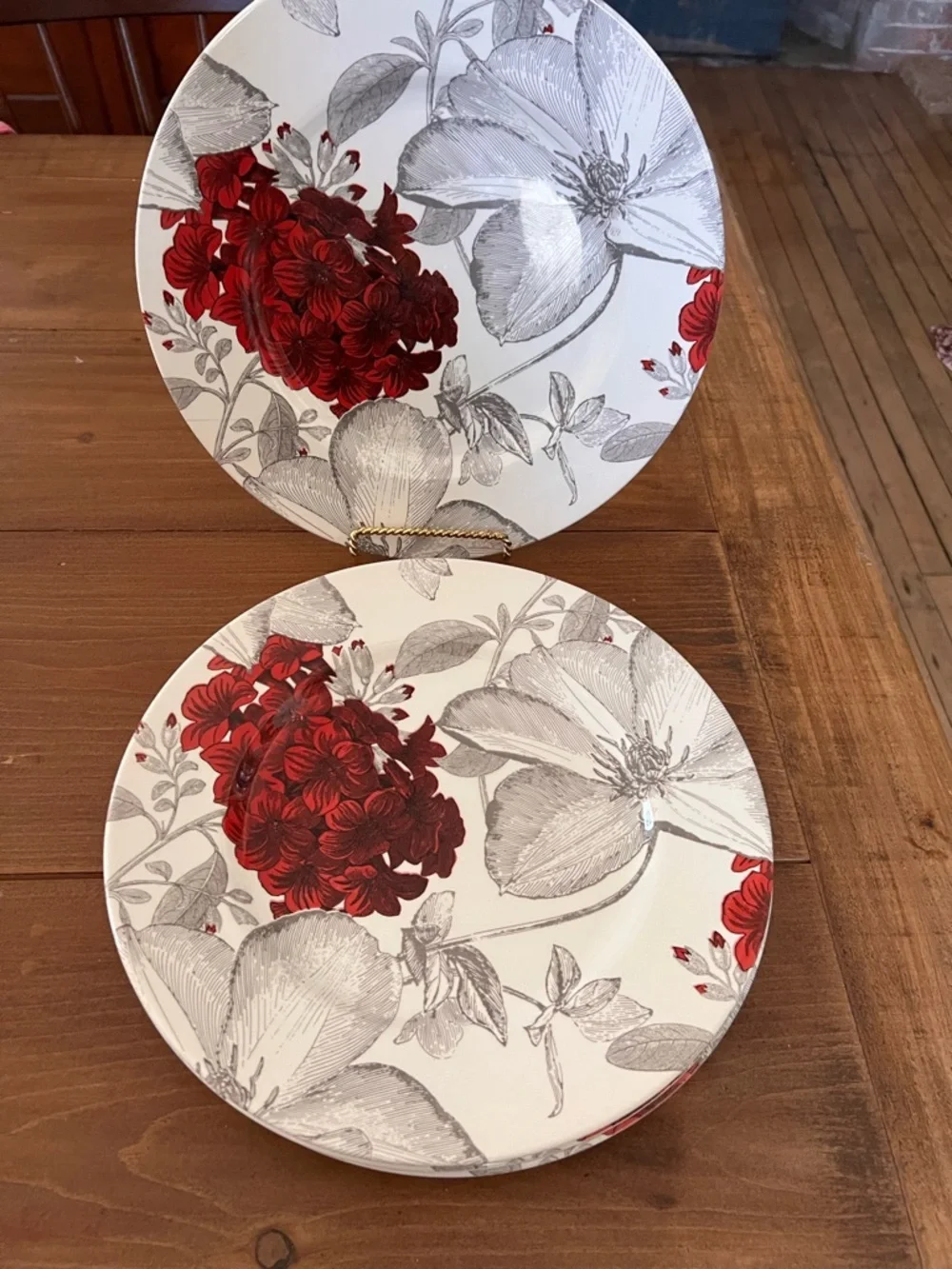 4 Andrew Tanner Royal Stafford Clematis Red Gray Flowers Dinner Plates 11”